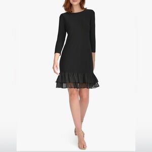 Tommy Hilfiger Womens 3/4 Sleeve Jersey/Chiffon Mix Ruffle Hem DressDress